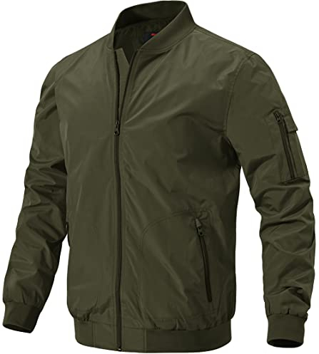 donhobo Herren Bomberjacke Freizeit Übergangsjacke Leichte Fliegerjacke Stehkragen Pilotenjacke Herbst Frühling Blouson mit Reißverschlusstaschen (Grün, L)