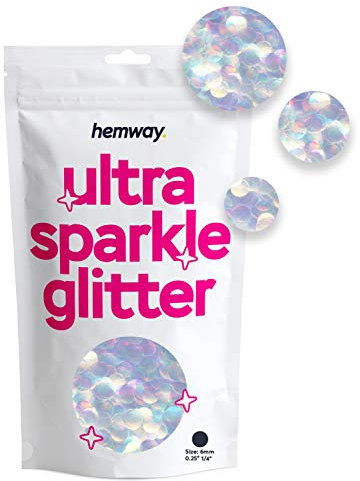 Hemway Ultra Sparkle Glitter - Circle | Mother of Pearl Iridescent Metallic Flake Sequins for Resin & Epoxy Crafts | Craft Supplies for Tumblers, Festival, Face, Body, Eye & Nail Art | 50 g