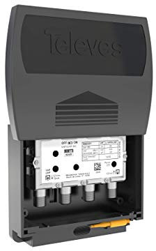 Televes 560383 Amplificador de preamplificador de antena de entrada única, conexiones coaxiales de ajuste en F, control automático de ganancia (AGC) filtrado 5G, alta ganancia