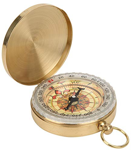 Jenngaoo Flip Kompass, Outdoor Metall Leuchtende Tragbare Taschenuhr Kinder Kompass Kupfer Flip Cover zum Klettern Wandern Camping Outdoor Navigation Tool (Gold)