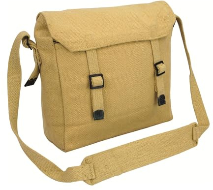 Outdoor World Bolsa de almuerzo tipo mensajero de lona con 1 correa ajustable, unisex, estilo militar vintage, para el trabajo, la escuela, viajes, bandolera al hombro (Beige)