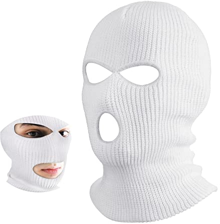 BBTO 3 Löcher Gestrickte Sturmhauben Volle Gesichtsabdeckung (Weiß)