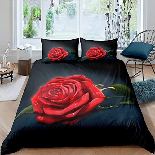 3D Rose Bedding Set Rose Floral Bedding & Linen for Kids Girls Women Romantic Flowers Duvet Cover Garden Botanical Bedspread Quilt Cover King Size