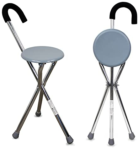 Mobiclinic, Gehstock mit Sitz, Bis zu 90 kg, Gloria, Europäische Marke, Faltbar, Aluminium, DREI füßen, Anti-rutsch-zwingen, Orthopädischer, Ergonomischer Griff, Grau