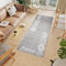TAPISO Boho Teppich Läufer Kurzflor Shaggy Grau Creme Muster Ethno Fransen Schlafzimmer Wohnzimmer Design Modern 100 x 400 cm