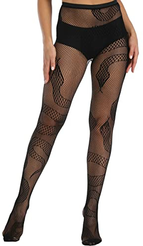 XIUSEMY Damen Sexy Strumpfhose Netzstrümpfe Gemusterte Strumpfhose Oberschenkelhoch Schwarz Socken Spitze Leggings Strumpfhose(Schwarz-SE)