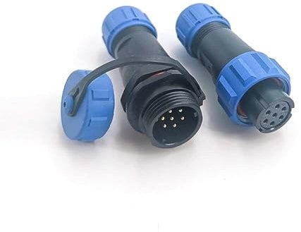 Elecbee SP13 Series 7 Pin Aviation Waterproof Connector, Industrial Aviation Plug Socket Circular Cable Connector IP68 Female Plug & Male Socket straight in Line Type One Pair with Waterproof Cover