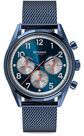 DeTomaso Heritage Chronograph Blau Herren-Armbanduhr Analog Quarz Mesh Milanese Blau
