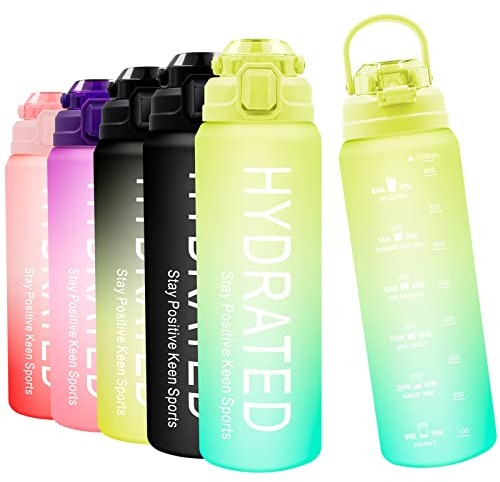 Wolepaz 1 litre Water Bottle with Straw, Motivational Sports Time Markings, Leakproof BPA-free Tritan Drink for Running, Bike, Gym, Outdoor, School & Office (Gradient Yellow Blue)