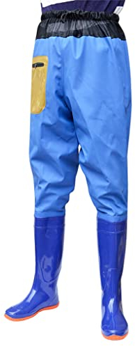 HWBZSZY wasserdichte Wasserhose mit Weichem Boden Dickee Verschleißfeste Einteilige Wathose Angelwathose Unisex rutschfest Hohe Regenstiefel für Jagd Angelteich Strand,Blau,46 EU