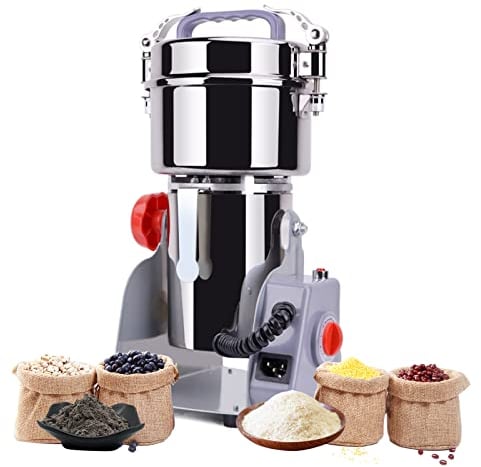 800g Elektrische Getreidemühle,2400W Schrotmühle Getrocknete, Rostfreier Stahl Maschinenmühle mit Überlastschutz & Open-Cover-Stop für Kräuter/Getreide/Gewürze
