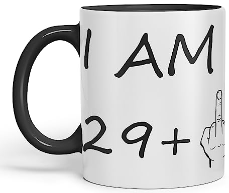 Vixar I am 29 + 1 Man Hand Ceramic 330 ml, 11oz Coloured Mug Cup Gift Coffee Tea Happy Birthday Turning 30 Years Old as a Joke Celebration 30th Birthday Gift idea (Black)