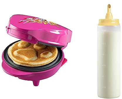 Bestron Paw Patrol Waffeleisen, Mini-Waffeleisen im einzigartigen Paw Patrol Design, Waffelgröße: Ø 10cm, offizielles Lizenzprodukt, Farbe: Rosa Teigportionierer mit Skala, Teigdosierer für 700 ml