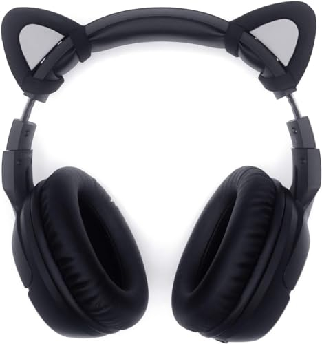 sciuU Kitty Ears para Auriculares, Orejas de Silicona de Gato Decoración Linda, Compatible con Logitech/Sony/HypreX Headset, instalación con Correas de Fijación Ajustables, Negro + Gris