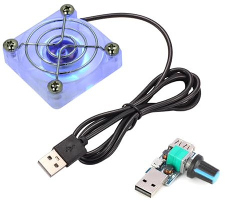 Quiet White 50mm USB Fan, 5V Mini Brushless DC Cooling Fan with Blue Light for Phone Flat VR Gear, Aquarium, Roku, Router, Raspberry Pi, Cosplay, Helmet Receiver DVR PlayStation Xbox Computer Cabinet