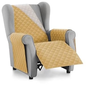 Textilhome Housse de Canapé Malu, 1 Place - Housse de Fauteuil Relax et Oreiller Réversible, Protège Canapé Matelassé Contre Les Griffures. Couleur Moutarde