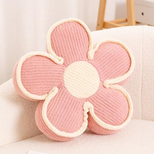 Kcvvcr Cuscino a forma di fiore, morbido cuscino da pavimento a forma di fiore, decorativo per divano, letto (35 cm, rosa)