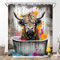 XHCEOH Duschvorhang mit Bauernhaus-Tieren, lustige Kuh, Langhorn, Rinder, niedliche Wildtiere, gelber Stier, abstrakt, bunt, Graffiti, moderne Badezimmer-Dekoration, Vorhänge 178 x 177,8 cm, mit Haken