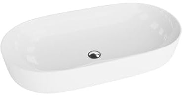 lavita Vasque à poser Verso Grande,Lavabo à poser rectangulaire,Lavabo sans trop-plein ni trou de robinetterie,En porcelaine de qualité supérieure,Lavabo,81 x 40 x 14 cm,Blanc brillant