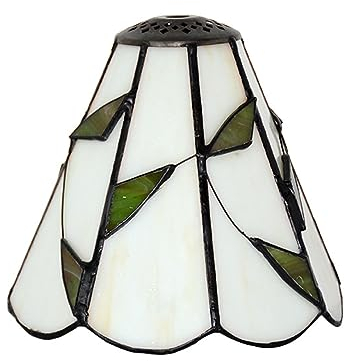 NEAFP 6-Zoll-Lampenschirm im Tiffany-Stil, Lampenschirm aus Buntglas mit grünen Blättern, nur für Tischlampen, Hängelampen, Wandleuchten, Beige, kleines Loch HGCHH
