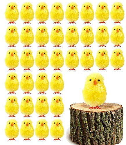 Fellflying 36 Stück Gelbe Oster- -Chenille-Küken, Osterküken, Flauschige Plüsch-niedliche Dekorationen Für Osterkorb Und Trilby-Dekorationen, Frühlings-Hausgarten-Dekoration