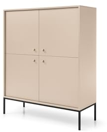BETTSO - Molly - Hochkommode - 125 cm hoch, 104 cm breit - 4-türig - mit hohen Metallbeinen - Schuhschrank - Kommode - Lowboard - Flurgarderobe - Aktenschrank - Beige mit Schwarzen Beinen