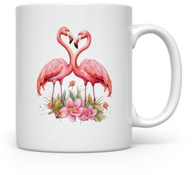 MAXIKIWI - Tasse à café ou thé en céramique lisse et durable pour la maison ou le bureau – Parfait pour toute occasion – Couple de flamants roses Valentine – 300 ml