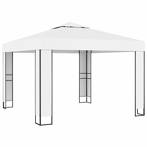 BaraSh Pavillon mit Doppeldach 3 x 3 m Weiß Strandpergola Grillpavillon Carport Terrassenbeschattung Sonnenschutz Garten