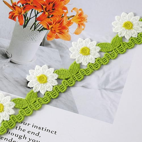 XCSJ 3 Yard 3cm Breite Spitzenborte Blumen Spitzenband Gänseblümchen Spitzenborte Stickerei Borte Blumen Zierband Polyester Borten Und Bänder Zum Nähen, Kleidung, Handwerk, Hochzeit Deko (weiß)