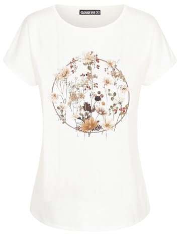 Cloud 5ive Damen T-Shirt Viskose Rundhals Shirt mit diversen Prints