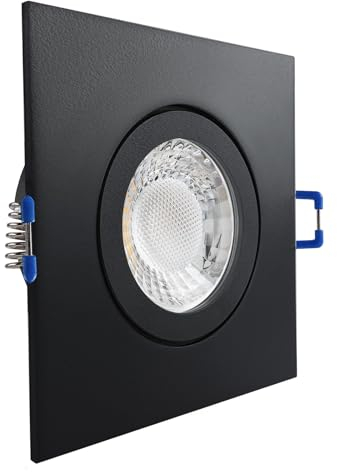 LED Einbaustrahler Feuchtraum IP44 schwarz pulverbeschichtet | quadratisch Echtglas | Lochmaß Ø 60mm - 85mm | geringe Einbautiefe 25mm | Anschlussfertig Farbe 5W LED Modul flach neutralweiß COB 230V