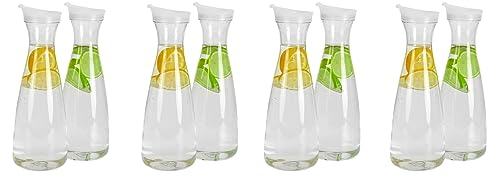 GUIJIALY Lot de 8 Carafes à en Plastique de 1 Litre avec Couvercles Blancs à Rabat - Pichets Incassables Recyclables et de Qualité Alimentaire - Pot à Jus