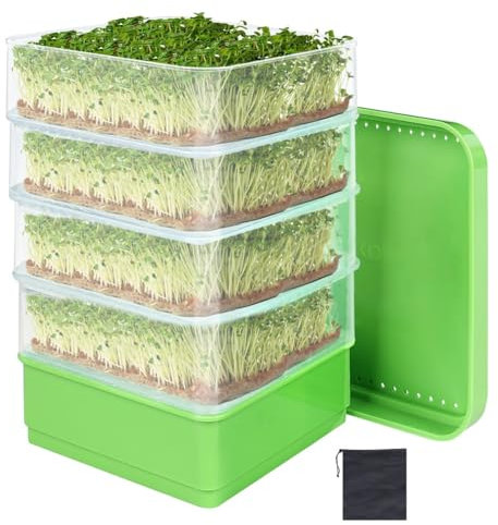 MSCHENZW Bean Seed Germination Kit, Micro-Green Plant Growing Tray, Drain Tray, Four-Tier Stackable Sprout Growing Kit Easy to Use