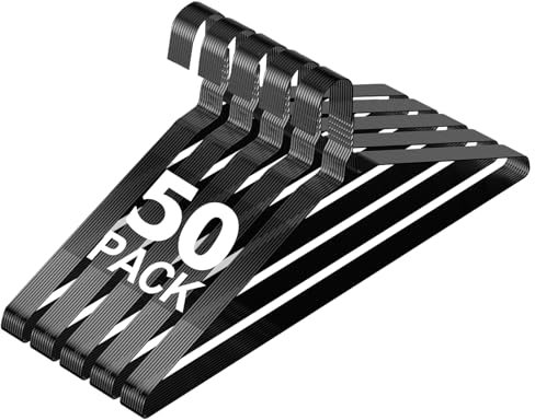 SPECILITE Draht-Kleiderbügel aus Metall, 50 Stück, für Anzüge, Mäntel, Hemden, Hosen, Röcke, platzsparend, rutschfest, 40,6 cm, 12 Gauge, ultradünn, Schwarz