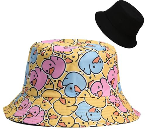 LANLYLGQ Fischerhut Beidseitig Tragen Unisex Herren Damen Sonnenhut UV Schutz Sommerhut Bucket Hat (Baumwolle, Ente-Pink)