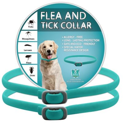 BKEPDY Collier Anti Puces pour Chien 2 Pièces Anti Tiques pour Chien Réglable et Imperméable Sûr et Naturel Longueur 65cm Protection 8 Mois pour Chiens de Petite Moyenne et Grande Taille