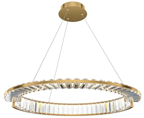 Kristall Kronleuchter LED rund D: 62 cm H: max. 137,6 cm in Gold neutralweißes Licht 4000 K 2400 lm Modern Ring Pendelleuchte Lüster Hängeleuchte
