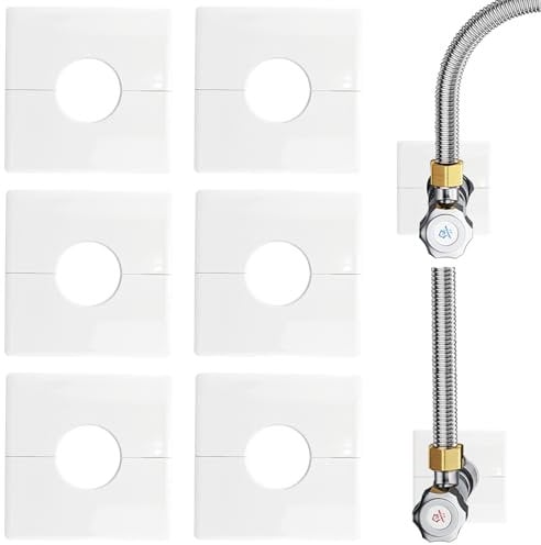 Rosettenplatte, Wandspaltflansch, weiß, ABS, Küchenwasserrohrabdeckung, selbstklebend, quadratisch, Sanitär-Abdeckplatten für Küche, WC, 32 mm, 6 Stück