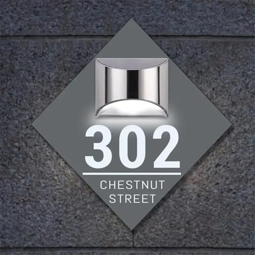 Plaque solaire moderne personnalisée avec lumière LED, numéro de maison solaire, éclairage mural extérieur, panneau de porte avec lampe solaire, plaque de maison découpée au laser (20 x 20 cm, gris et