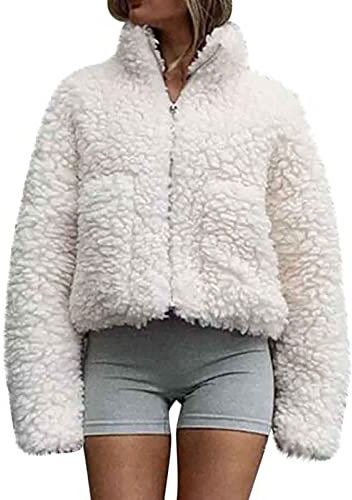 Mvmdey Fleecejacke Damen Kurz,Verdickter Und Vergrößerter Plüschjacke,Elegant Übergangsjacke Damen,Oversize Warm Winterjacke,Bequemes Stylisch Funktional Winter Vliesjacke,Lässig Teddyjacke