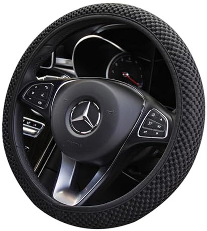 Lenkradabdeckung für Auto, Lenkradschoner Auto Schwarz, Universal Lenkradbezug für Alle Jahreszeiten, Antirutsch, Atmungsaktiv, Geeignet für Lenkrad mit Außendurchmesser 36 bis 39 cm