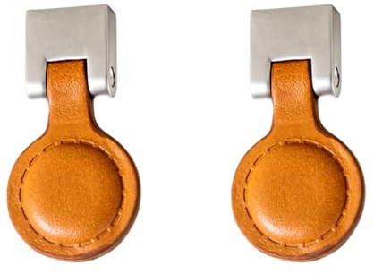2 Stück Ledergriffe für Möbel Möbelgriffe Leder Schrankgriff Knöpfe mit Schrauben Schubladengriffe Türgriff für Küchenschränke Bad Kommode (Orange)