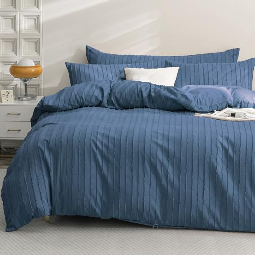 JELLYMONI Bettwäsche 135x200 Gestreift Boho Bettwäsche-Set Blau Polyester-Mikrofaser Oeko-Tex 100% Bettbezug mit Reißverschluss und Kissenbezug 80X80 mit Umschlag Weich 2-Teilige Bettwäsche