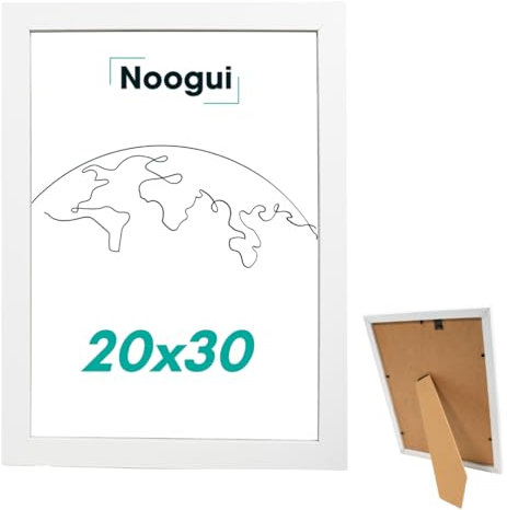 NOOGUI - Marco 20x30 - Madera Blanca - Frontal Antirreflejo - Ideal para Cuadros, Posters, Certificados, Puzzles o Diplomas - Posición en Vertical u Horizontal - Grosor 2 cm - Fácil Limpieza