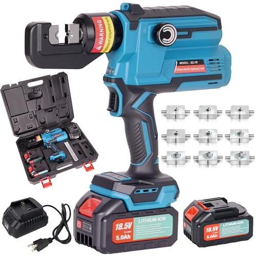 Akku Hydraulische Crimpzange 4–70mm² 8T, Kabelpresszange mit 9 Matrizen Set | Elektrische Presszange mit 330° Drehkopf, Echtzeit-Display & 2 Akkus – leistungsstarkes Crimpwerkzeug für Kabelschuhe