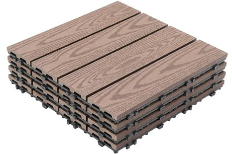 Lot de 22 lames de terrasse, en bois composite, grain de bois, pour jardins, terrasses, balcons, 30 x 30 cm