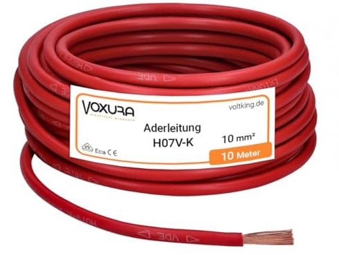 H07V-K 10 mm² rot 10 Meter Aderleitung flexibel Verdrahtungsleitung Einzelader Litze PVC 10mm2