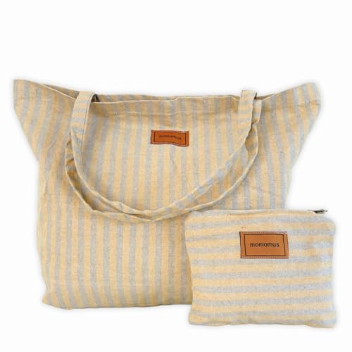 MOMOMUS Große Strandtasche XXL für die Familie aus recycelter Baumwolle | Badetasche XXL für Strand, Pool und Reisen – viel Stauraum und angenehm leicht zu tragen.