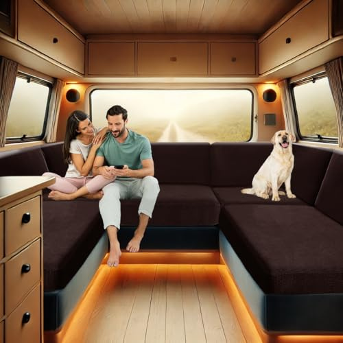 ZYBSLCSY Bezüge Wohnwagen Polster, Wohnwagen Polsterbezüge rutschfeste Mit 2 Festes Gummiband, Sofa Sitzkissen Bezüge Für Wohnwagenpolster Spannbezug Sitzbank (Dark Coffee,1 Sitzer)