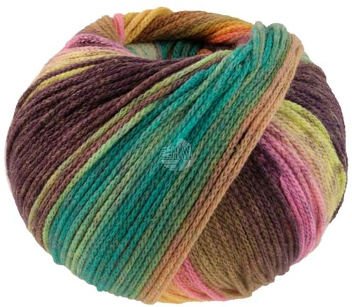 LANA GROSSA Farfalla | Leichtes Kettengarn aus weicher Merinowolle mit effektvollem Streifenmuster | Handstrickgarn aus 94% Schurwolle & 6% Polyamid| 50g Wolle zum Stricken & Häkeln | 250m Garn FB 6